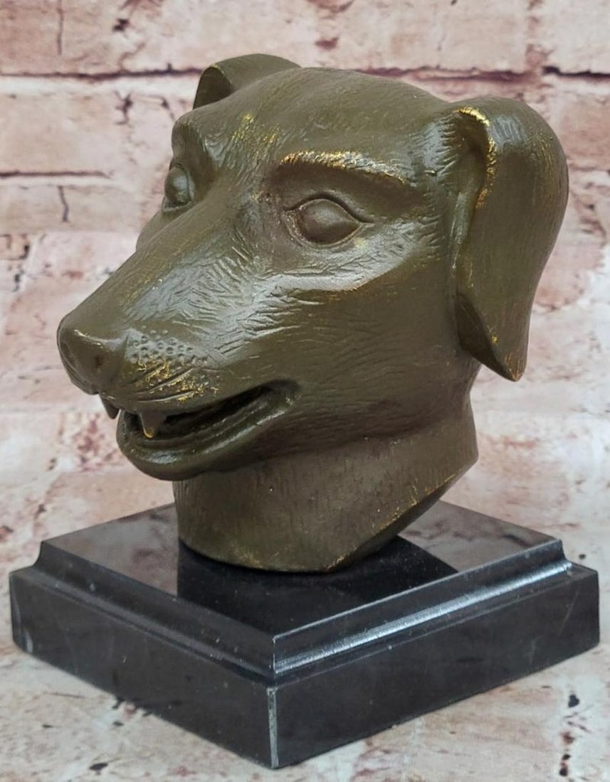 Bronze Dog Head Bust on Marble Base - 6" x 4": Bronze Dog Head Bust on Marble Base - 6" x 4" This original signed bronze sculpture represents the Dog, the eleventh sign of the Chinese zodiac, symbolizing loyalty, honesty, and justice. Poi