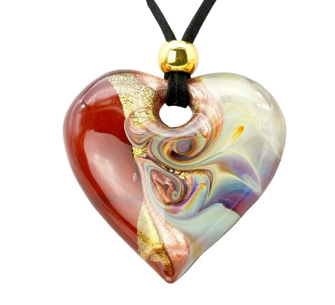 Renoir Murano Glass Pendant Necklace: Renoir Murano Glass Pendant Necklace Handcrafted Murano glass pendant necklace created using the fusion glass technique with 24k gold leaf. Simple to wear yet unique in style, it's an ideal gift f