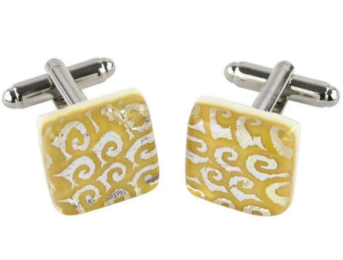 Yellow Murano Glass Cufflinks OCRA (1 of 3)