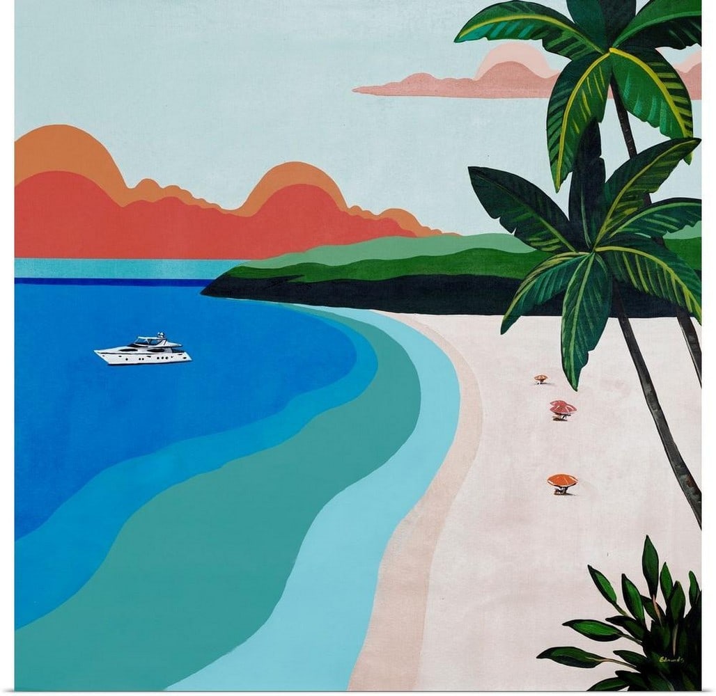 Mod Tropics Vintage Poster Print: Mod Tropics Vintage Poster Print "Mod Tropics" is a vibrant poster print by Sydney Edmunds that brings a lively, tropical-inspired composition to life. This poster print features bold shapes a