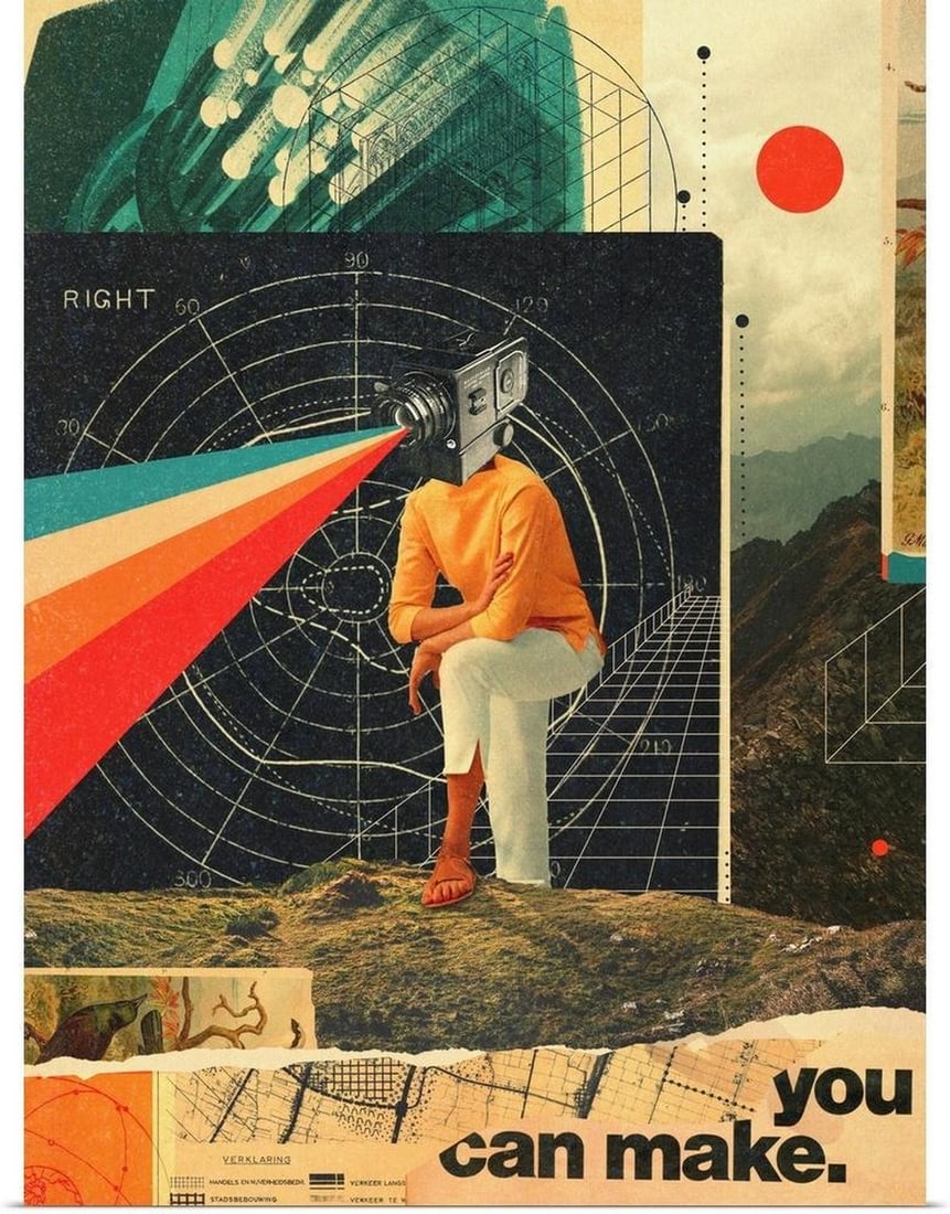 You Can Make It Right Vintage Poster Print: You Can Make It Right Vintage Poster Print "You Can Make It Right" is a captivating poster print by Frank Moth that combines surrealism with vibrant digital collage. This poster print explores