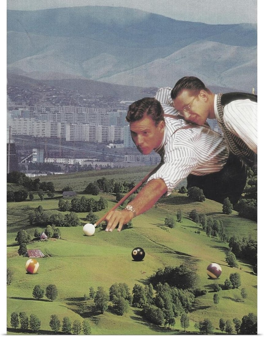 Billiards With Good Friends, 2020 Vintage Poster Print: Billiards With Good Friends, 2020 Vintage Poster Print "Billiards With Good Friends, 2020" is a lively poster print by Florent Bodart that captures the charm and camaraderie of a casual game o