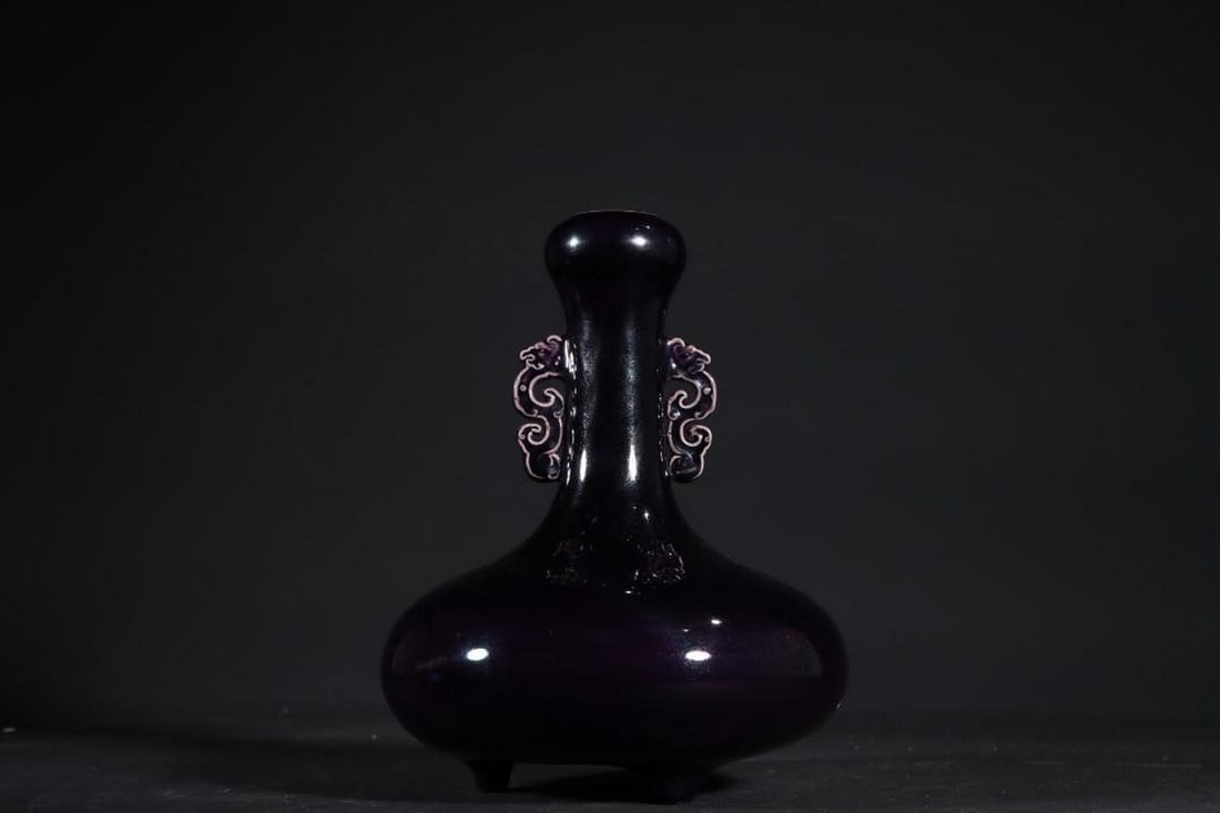 Inspired Qianlong Eggplant-Purple Dragon-Eared Tripod Vase (1 of 9)
