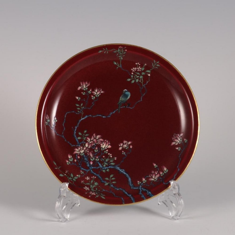 Late Qing Dynasty Inspired Red Glaze Famille Rose Plate (1 of 9)