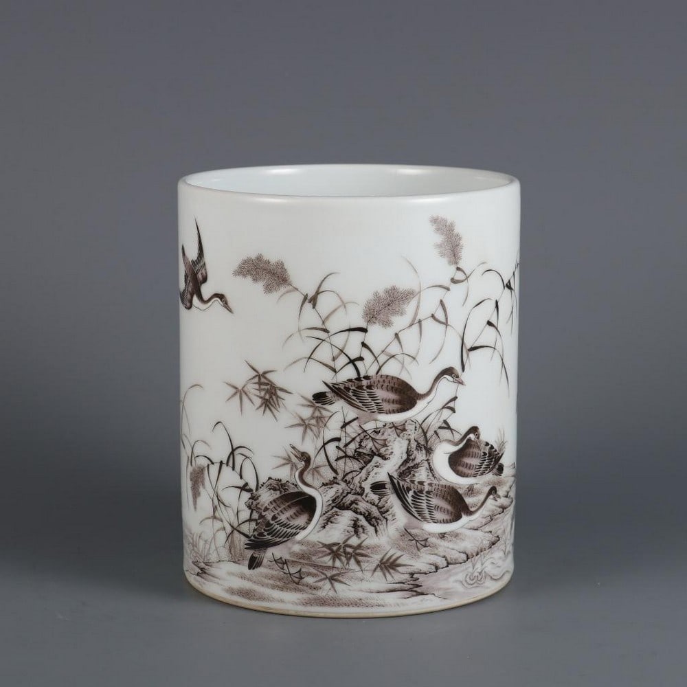 Qing Yongzheng Inspired Goose Scene Porcelain Pen Holder (1 of 9)