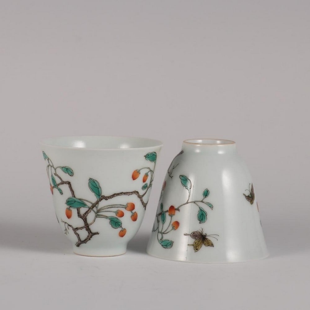 Qing Yongzheng Inspired Famille Rose Wolfberry Bell Cup Pair (1 of 9)
