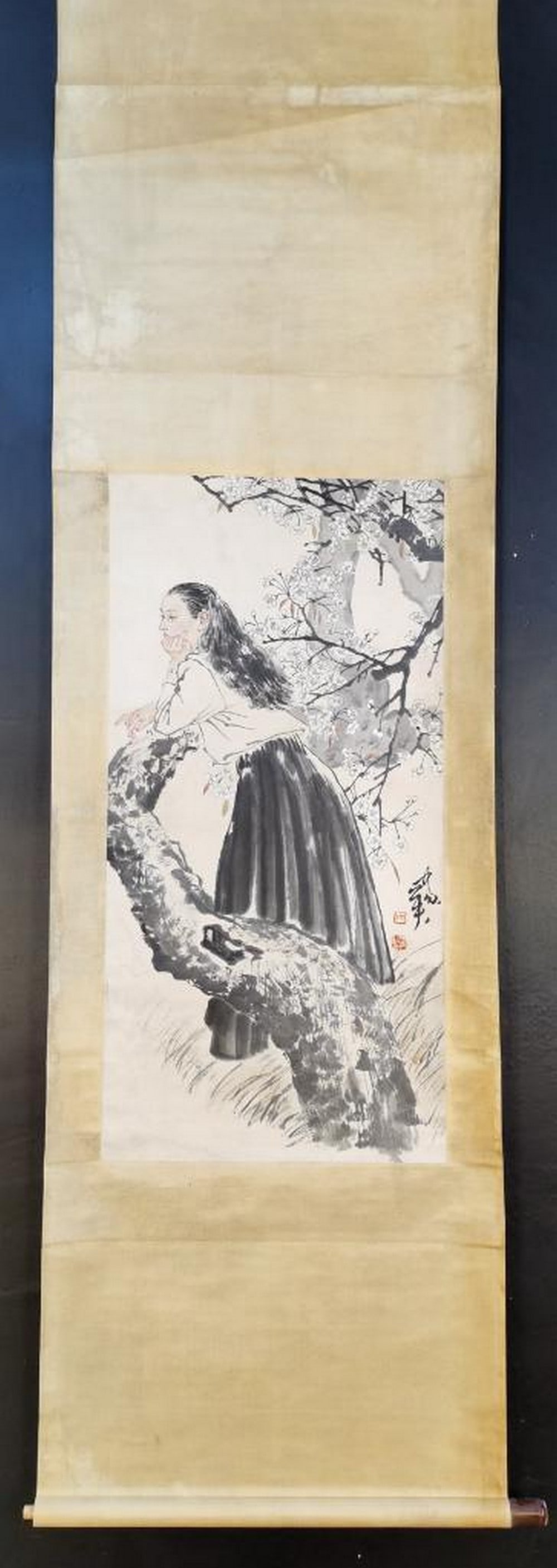 He Jiaying Inspired Hand-Painted “Girl?? Scroll (1 of 6)