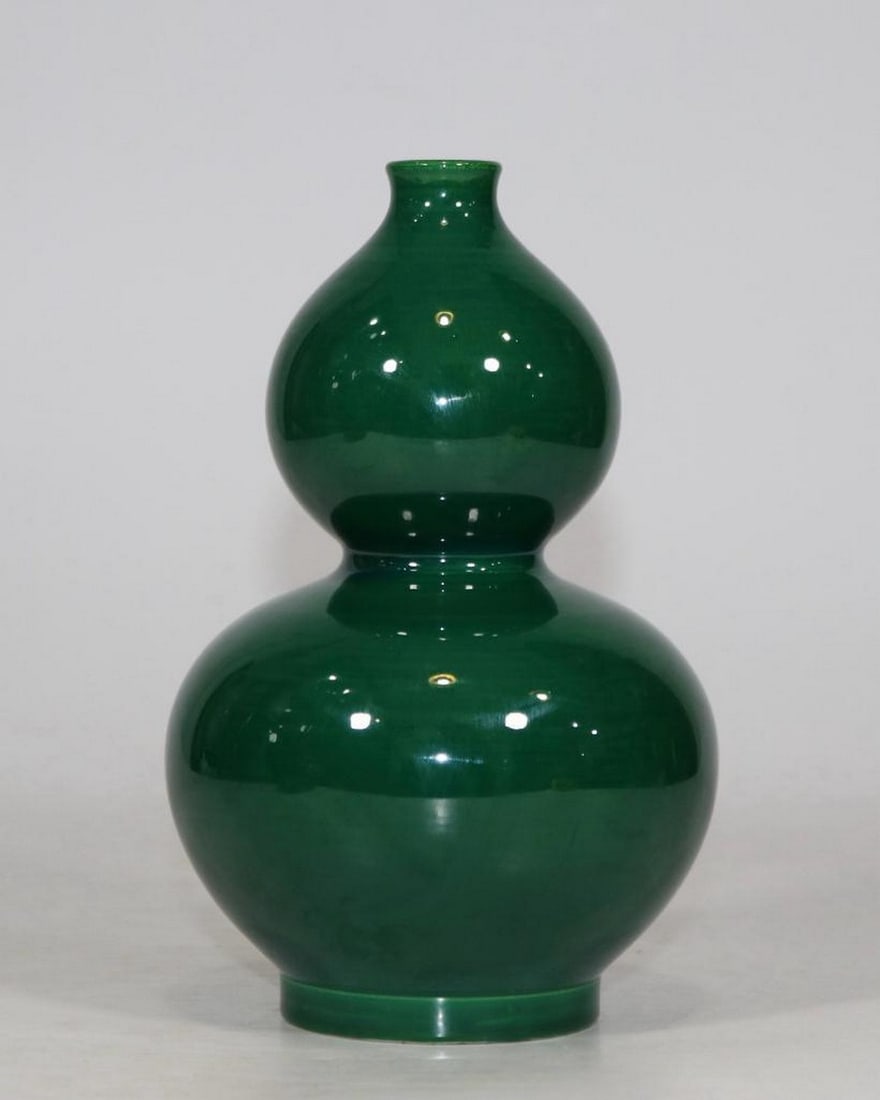 Inspired Qing Guangxu Melon Skin Green Glazed Gourd Bottle (1 of 6)