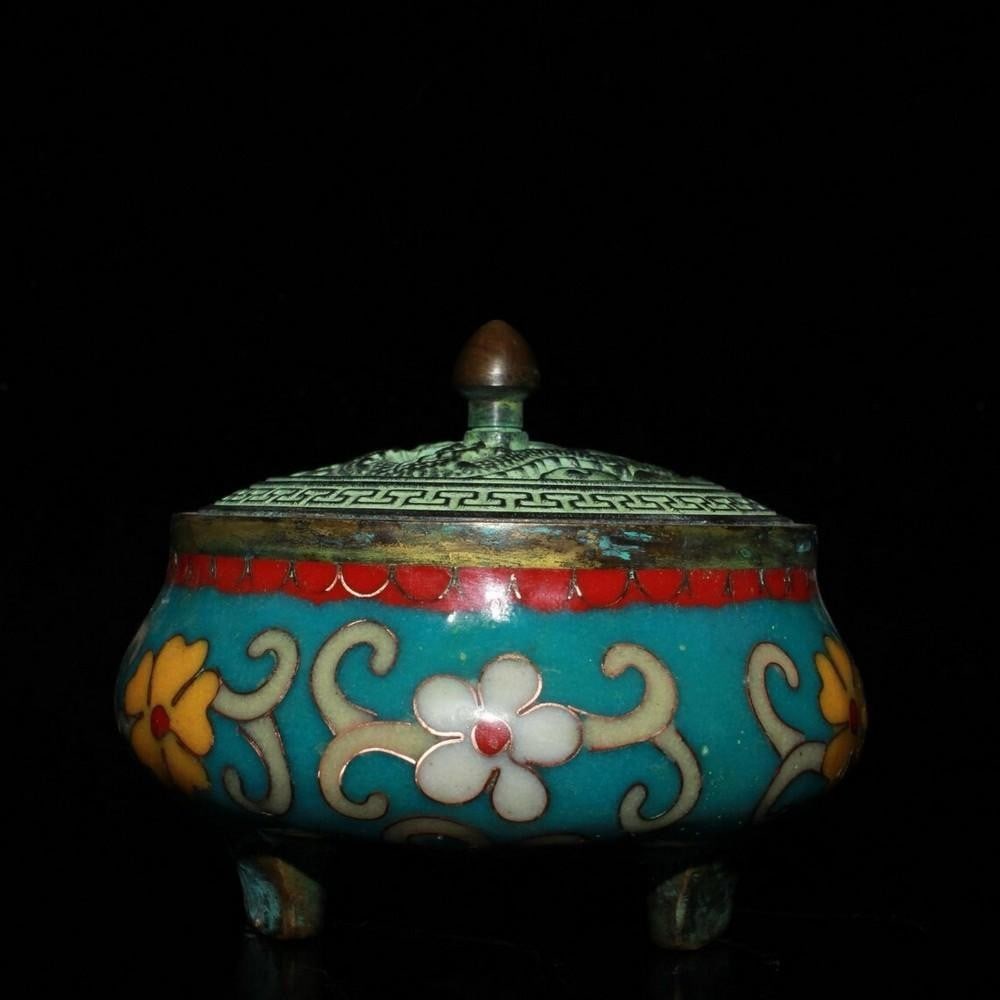 Rare Pure Copper Cloisonné Three-Legged Incense Burner (1 of 5)
