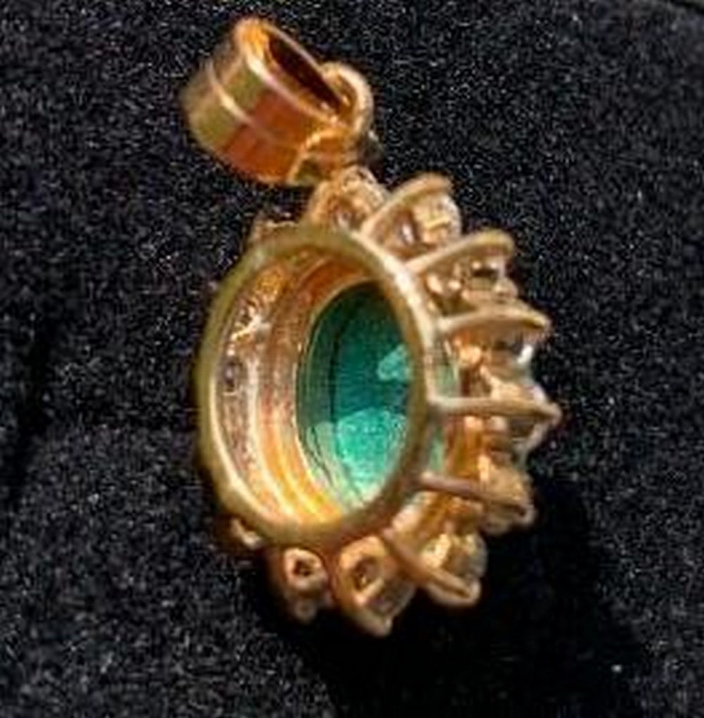18kt Gold Plated Green Jade Pendant with Clear Crystal Accents (1 of 5)