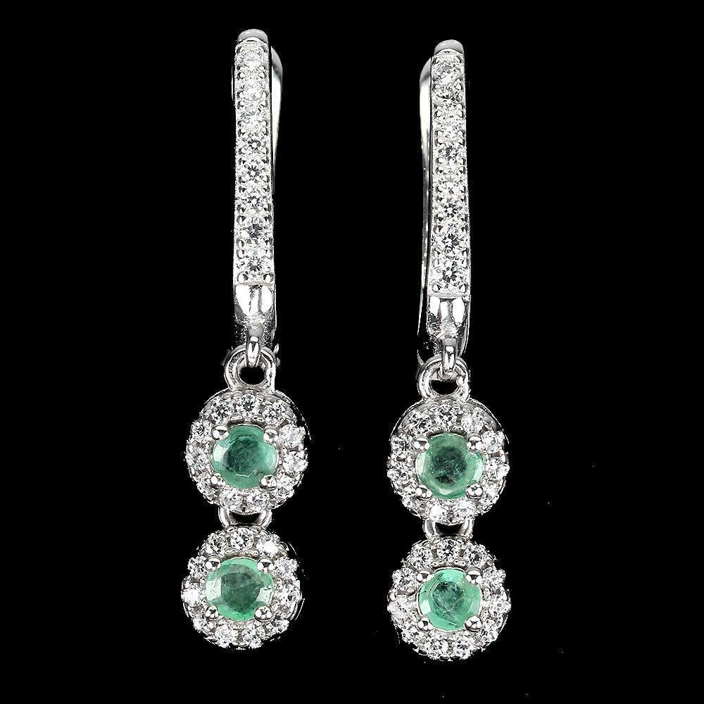 Round Green Emerald 925 Sterling Silver Earrings (1 of 2)