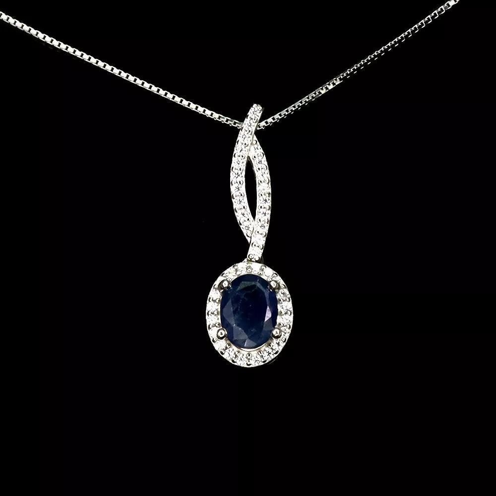 18" Sterling Silver Necklace with Oval Blue Sapphire Gemstone (1 of 3)