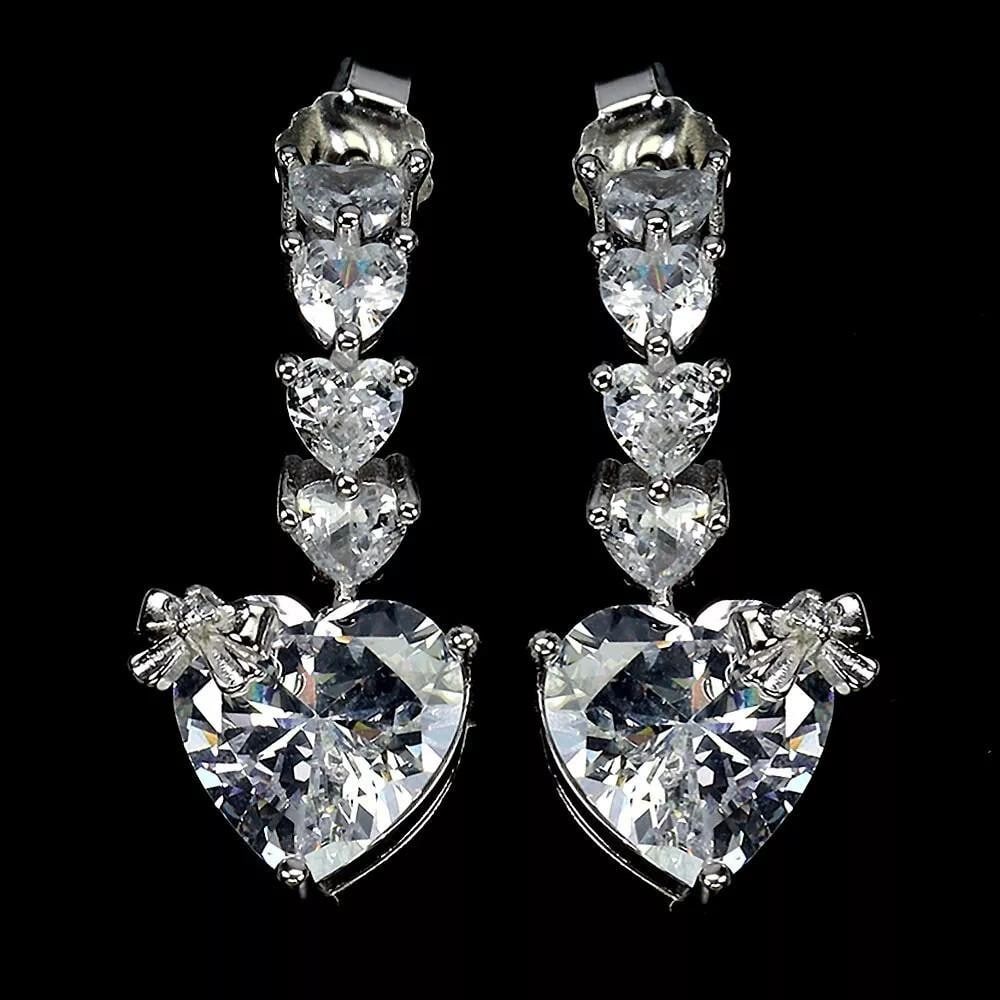 Sterling Silver Dangle Heart Earrings with CZ (1 of 3)