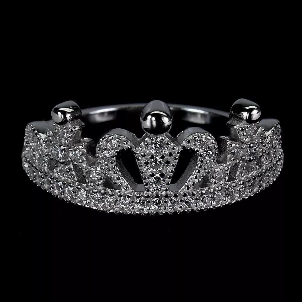 Sterling Silver Crown Ring with Round CZ - Size 6 (1 of 3)