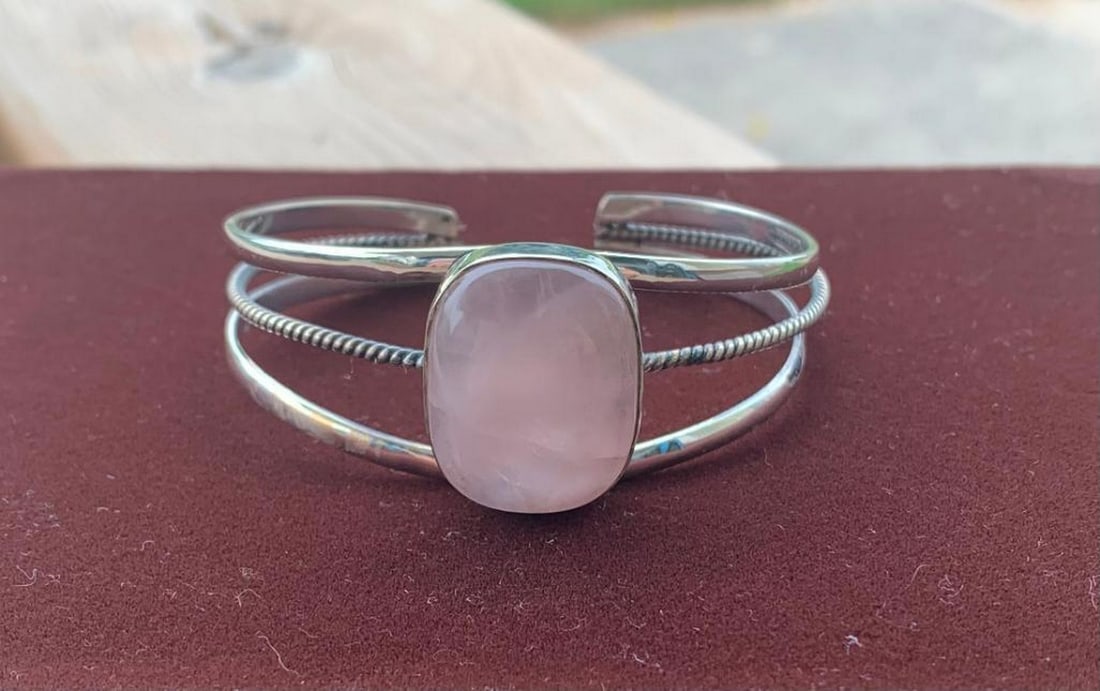 Rose Quartz Sterling Silver Bangle (1 of 4)