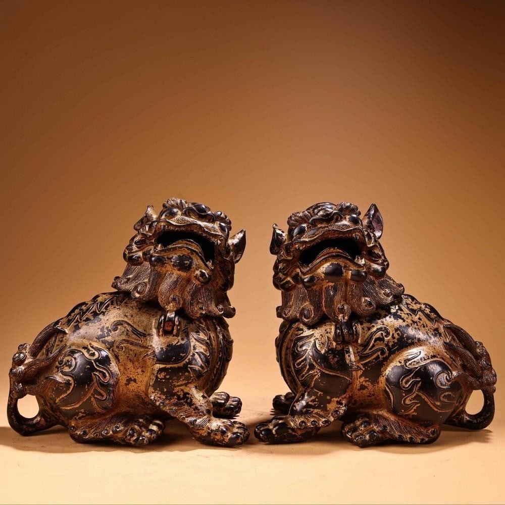 Rare Pair of Handcrafted Pure Copper Lion Incense Burners (1 of 5)