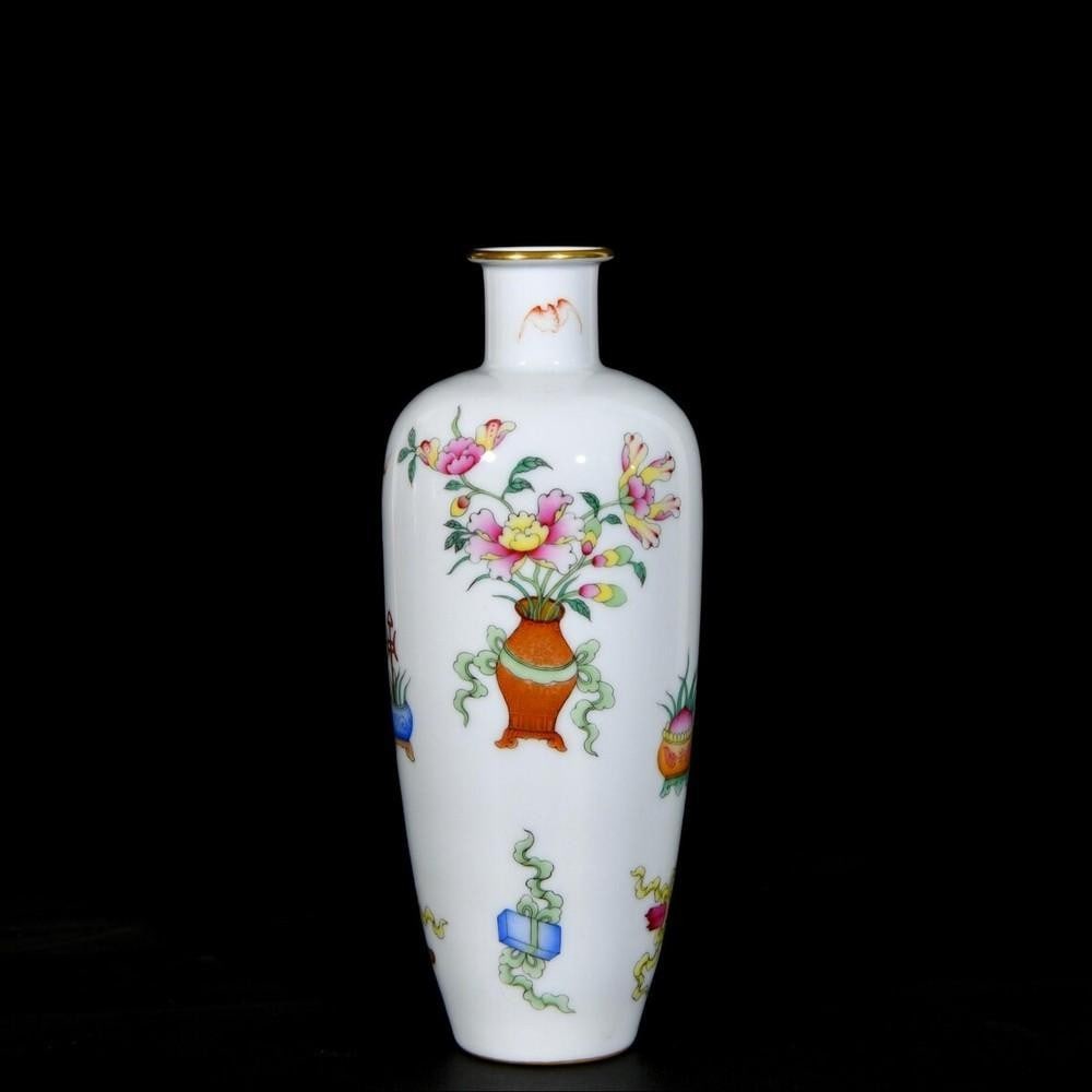 Chinese Antique Hand-Painted Enamel Plum Vase with Ancient Pattern Design (1 of 6)