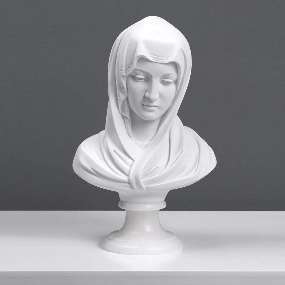 Italian White Carrara Marble "Virgin Mary" Bust Sculpture - (4.6lbs) (1 of 5)