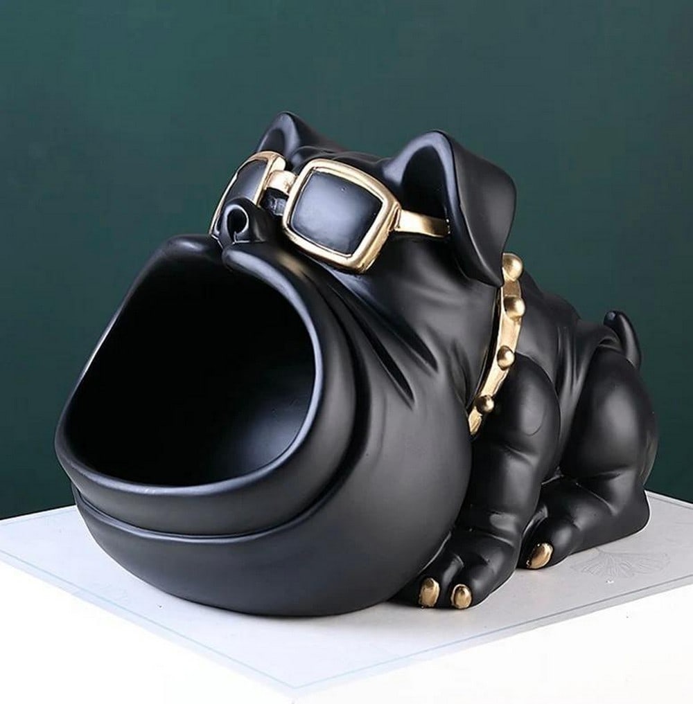 10" - Cool Dog Designed Sculpture Storage Holder: 10" - Cool Dog Designed Sculpture Storage Holder The perfect gift for any dog or art lover. Plus it's a functional storage bin. Dimensions: 6.9" H x 10.6" L x 6.7"W View