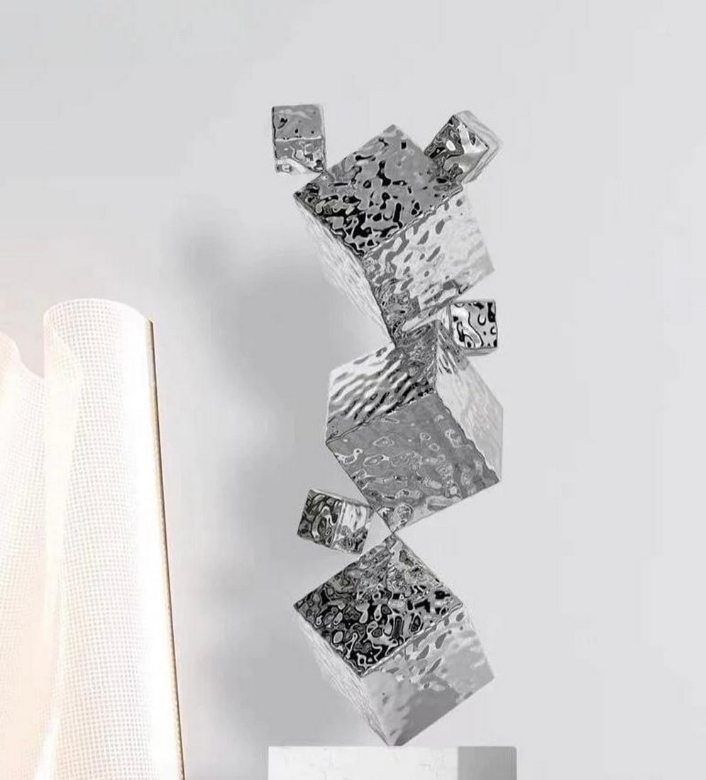 25.7" - Custom Designed "The Balancing Act" Stainless Steel & Electroplated Sculpture: 25.7" - Custom Designed "The Balancing Act" Stainless Steel & Electroplated Sculpture The Balancing Act Stainless Steel Sculpture is an eye-catching piece that provides an