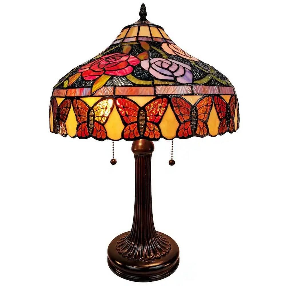 23" Vintage Floral Stained Glass Inspired Tiffany Table Lamp: 23" Vintage Floral Stained Glass Inspired Tiffany Table Lamp This Tiffany-style lamp features an elegant metal stem and a floral pattern, honoring early 20th-century designs. Handcrafted using Lou