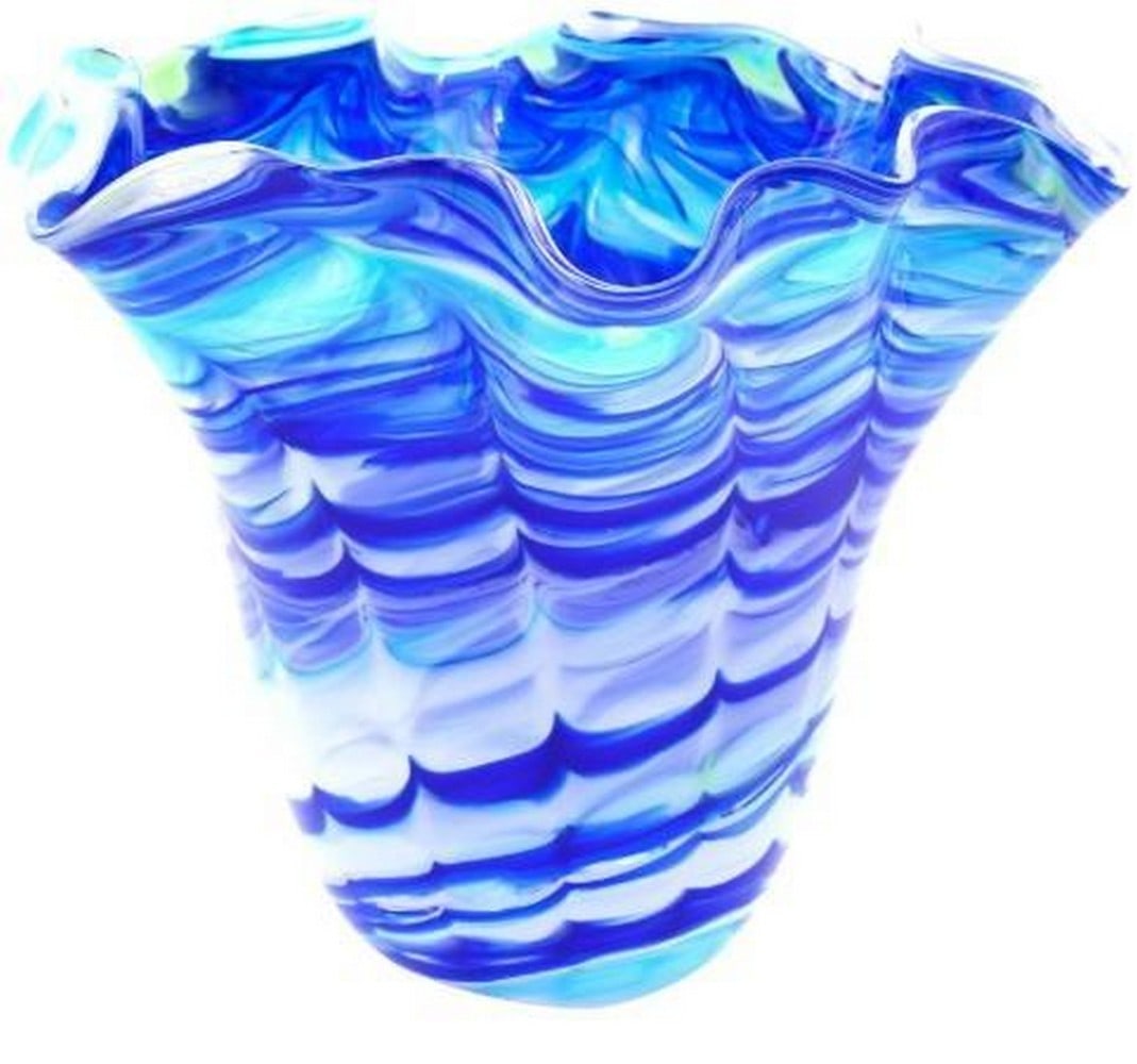 Waves of Blue Murano Glass Centerpiece: Waves of Blue Murano Glass Centerpiece Elevate your space with this centerpiece in mesmerizing shades of blue, handcrafted from authentic Murano glass. Inspired by the movement of ocean waves, this s