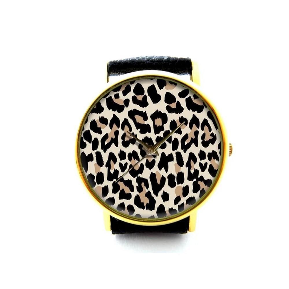 Unique Leopard Print Watch – Bold Animal Pattern Dial with Gold Bezel & Black Strap (1 of 2)
