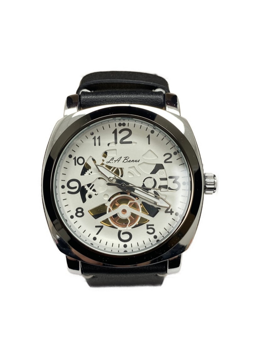 Mens L.A Banus Quicksilver Finish Semi-skeleton Genuine Leather Band Watch (1 of 3)