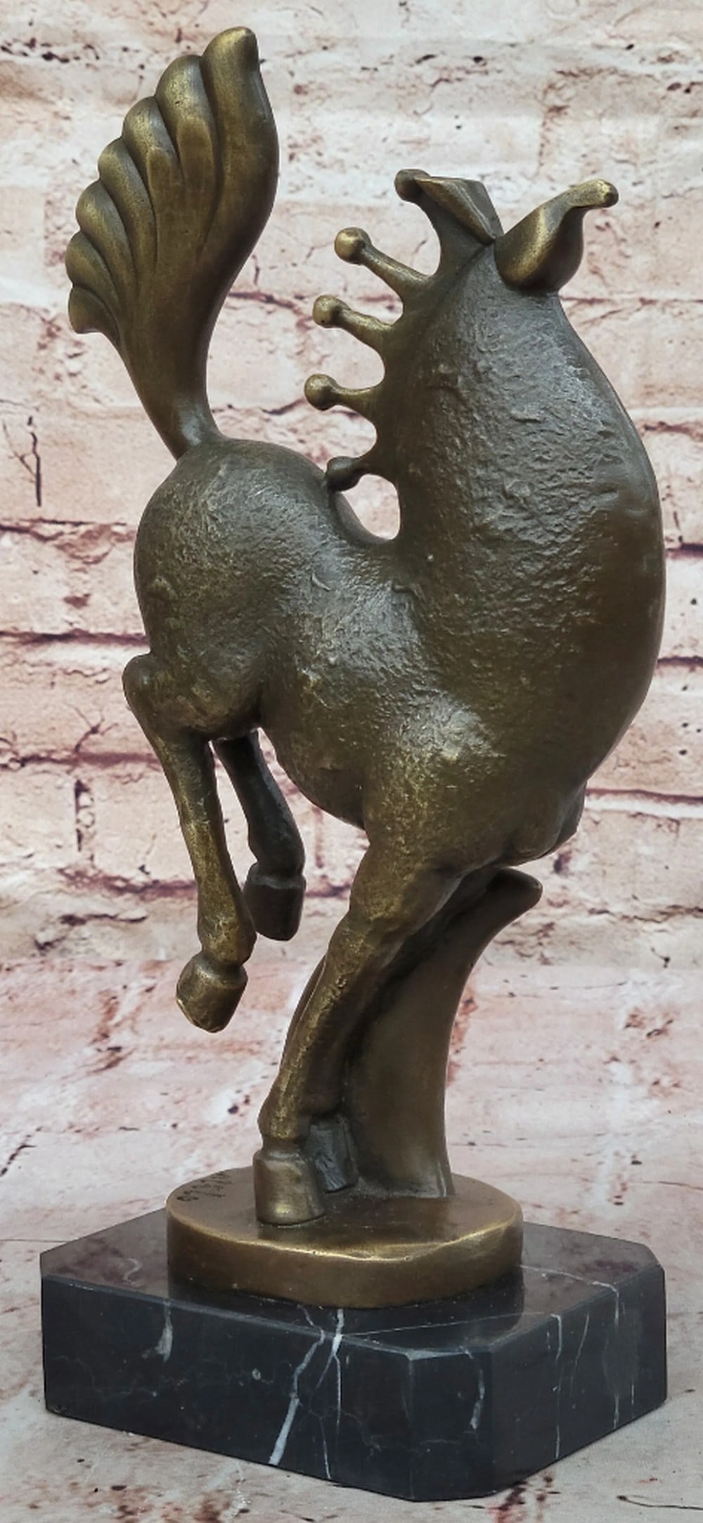 Abstract Rearing Horse Original Bronze Sculpture - 11" x 6": Abstract Rearing Horse Sculpture - 11" x 6" This bronze sculpture by Milo captures a horse in mid-flight, blending power and grace with modern abstraction. Fluid lines and elongated forms sug
