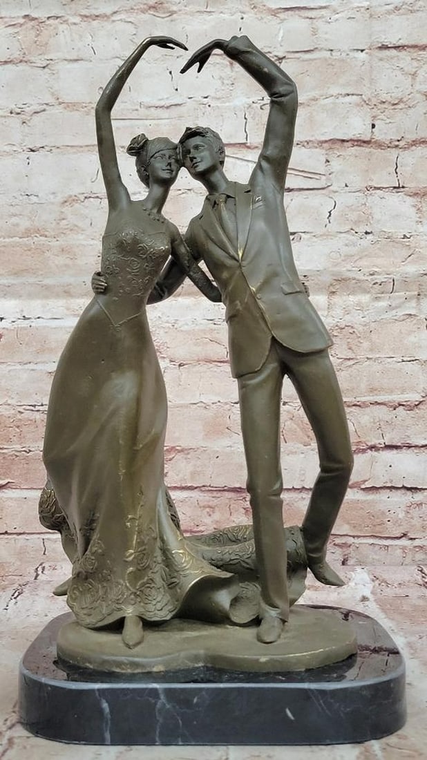 Waltzing Couple Bronze Sculpture by Aldo Vitaleh – Romantic Dance on Marble Base – 15" x 8": Waltzing Couple Bronze Sculpture by Aldo Vitaleh – Romantic Dance on Marble Base – 15" x 8" This stunning limited edition bronze sculpture by Aldo Vitaleh captures the elegance and emotion