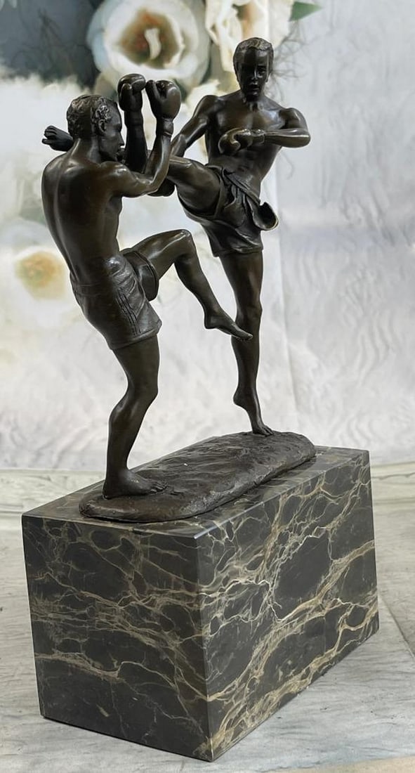 Signed Milo Original Kick Boxers Bronze Sculpture On Marble Base - 10" x 5": Signed Milo Original Kick Boxers Bronze Sculpture On Marble Base - 10" x 5" Witness the intensity and determination captured in this remarkable bronze sculpture. In the final round of a fierc