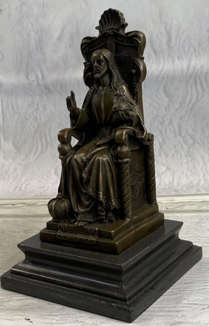 Jesus of Nazareth Sitting on a Throne Bronze Statue Signed by Valli (1 of 4)