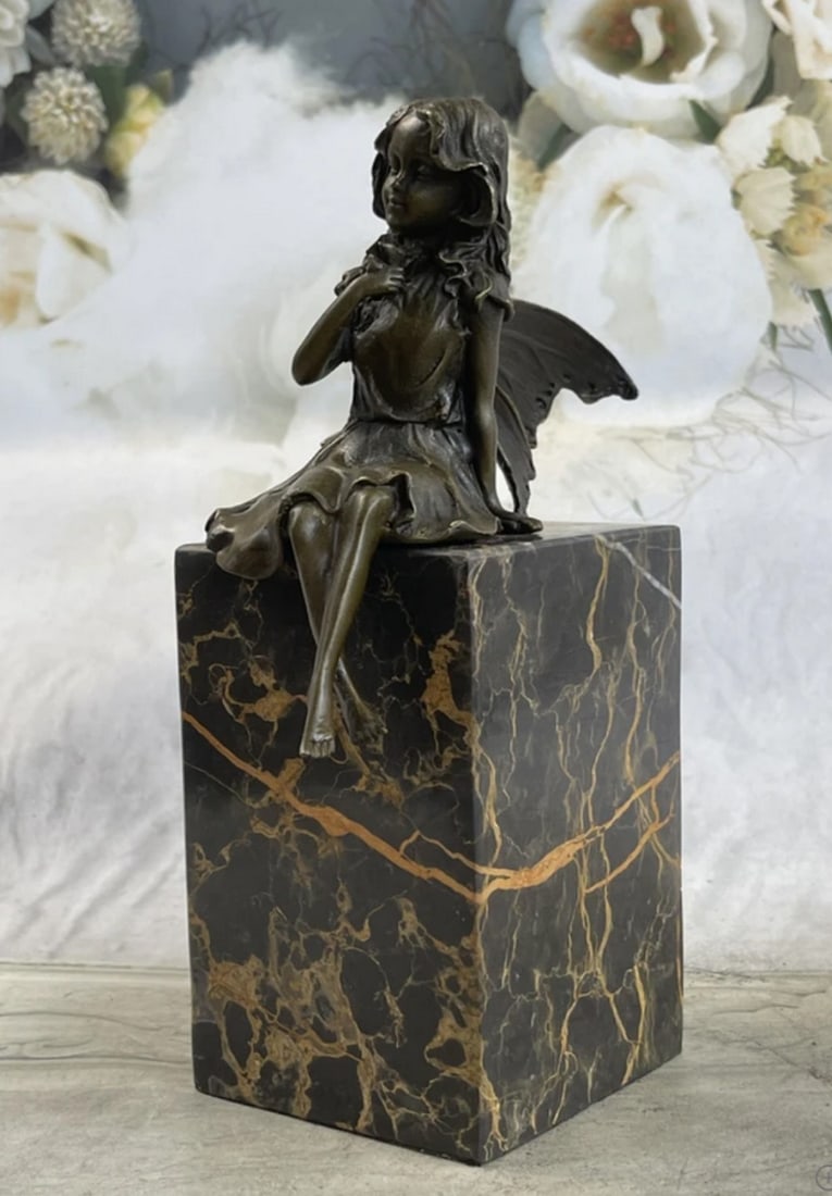 Valentine Angel Holding a Flower Bronze Bookend (1 of 3)