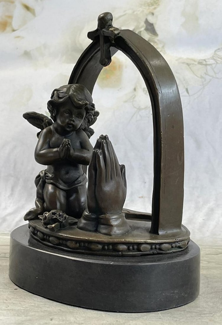 Bronze Sculpture Art Deco Winged Angel Religion Artwork Figurine Statue Gift (1 of 5)