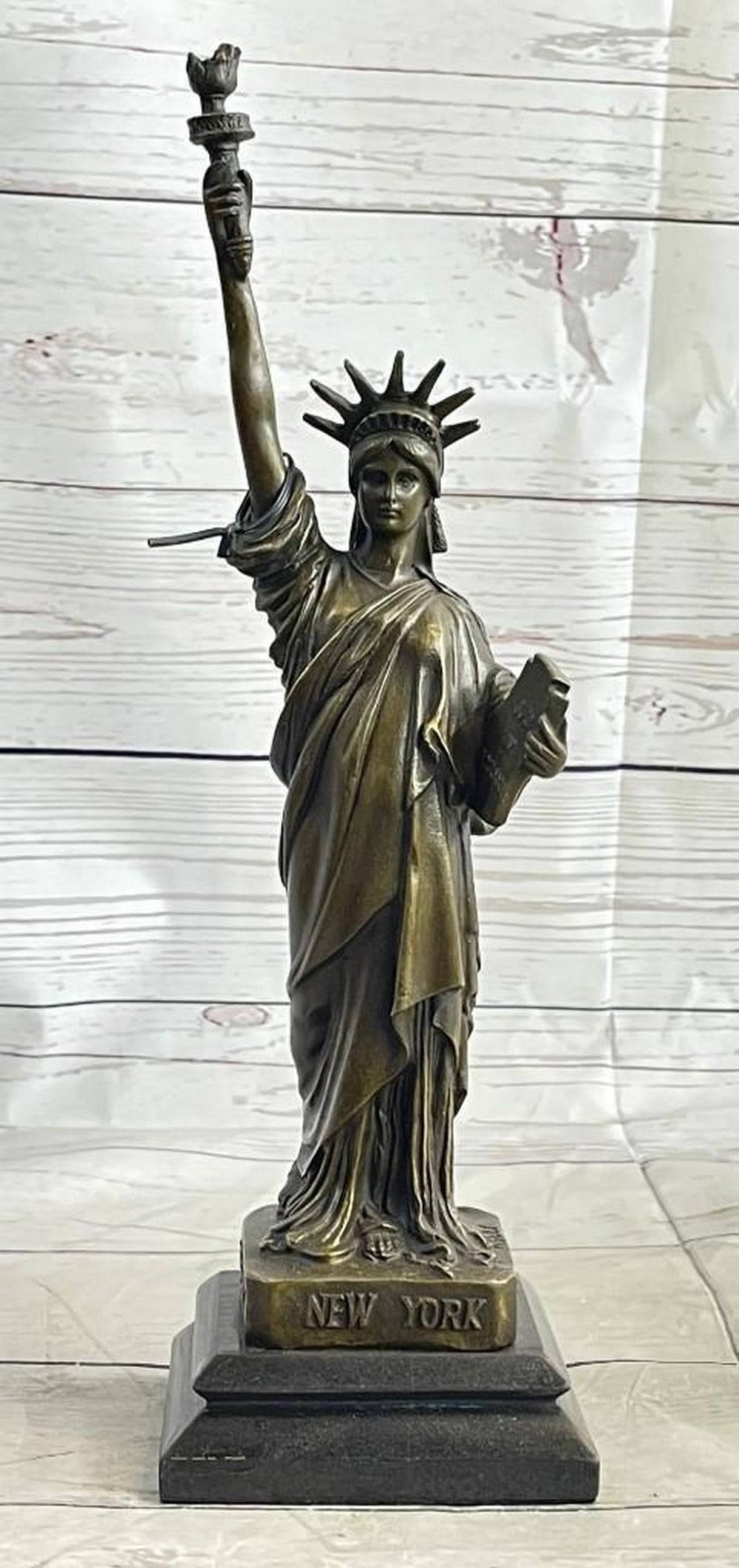 Signed Original New York Statue of Liberty Bronze Sculpture By Fisher - 12.5" x 3.5" (1 of 7)