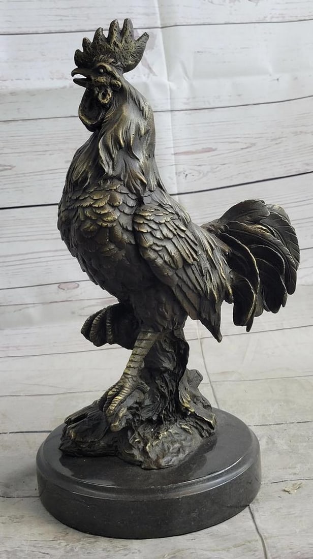Signed Original Captivating Rooster Bronze Sculpture On A Marble Base - 12" x 9" (1 of 7)