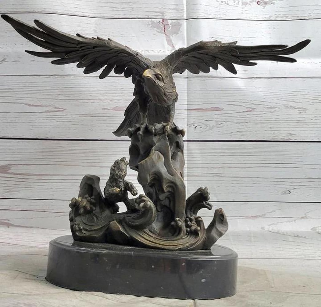 Original Eagle Landing on Waves Bronze Sculpture - 13" x 13" - 2