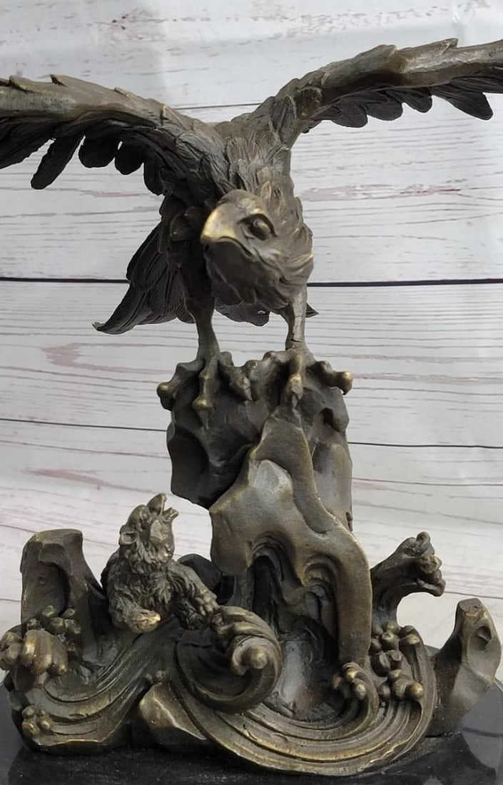 Original Eagle Landing on Waves Bronze Sculpture - 13" x 13" - 6