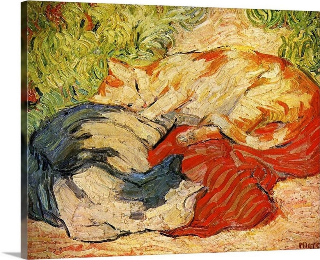 Cats, 1909-1910 by Franz Marc Canvas Reproduction - 32" x 40": Cats, 1909-1910 by Franz Marc Canvas Reproduction - 32" x 40" Franz Marc Franz Marc played a pivotal role in applying Cubist and Fauvist harmonies to a more elevated conception of subject matt