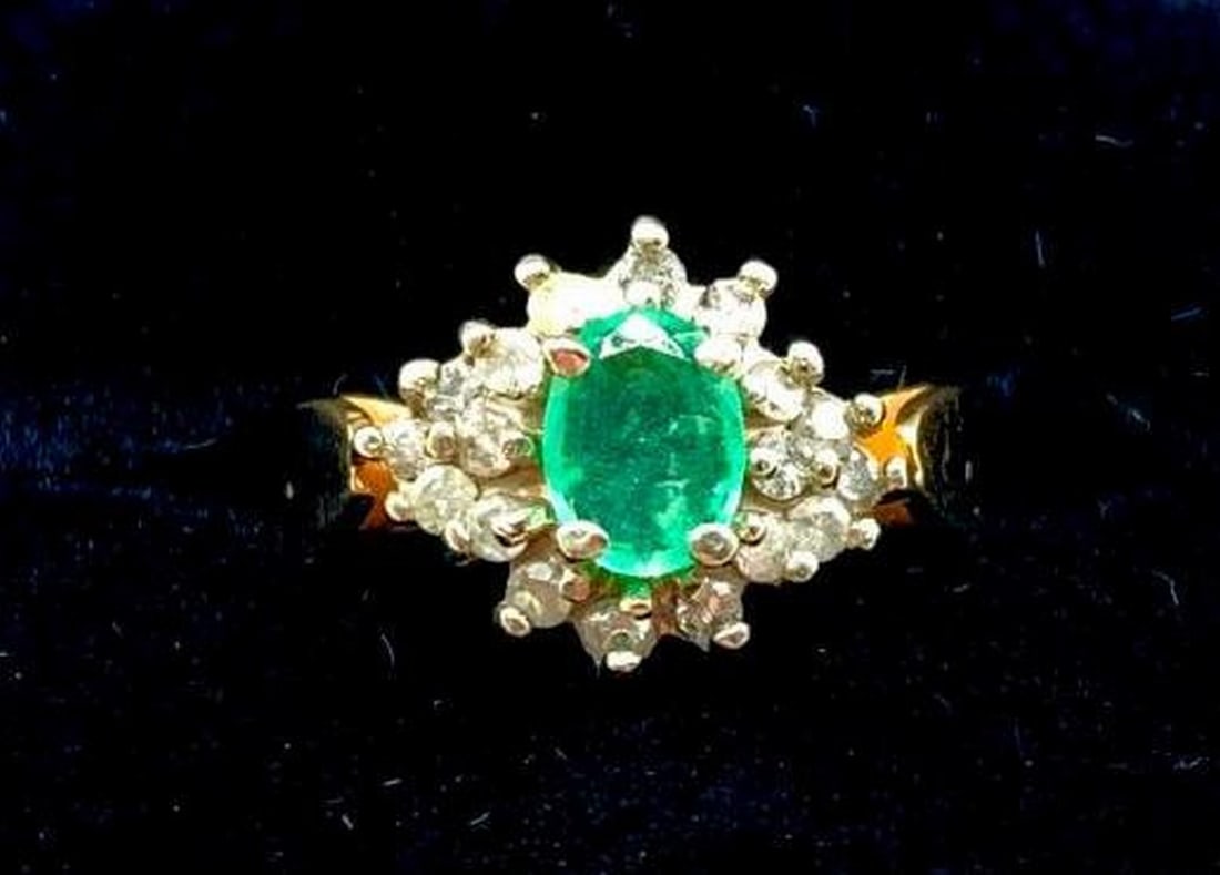 14K Gold Ring set with Oval Cut Emerald & Cubic Zirconia (1 of 2)