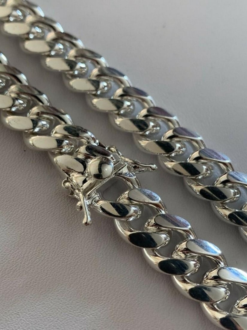 Real Miami Cuban Link Chain Solid 925 Sterling Silver Box Lock Style (1 of 3)