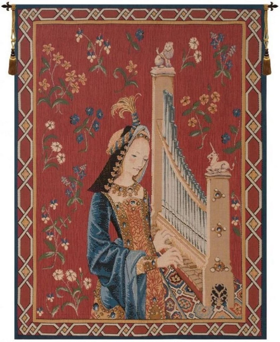 Dame à la Licorne: The Hearing French Wall Tapestry (1 of 3)
