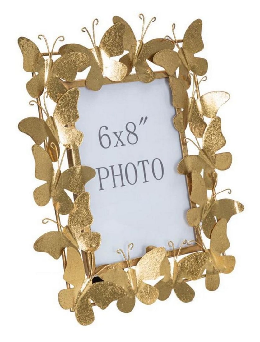 Golden Metal Butterfly Photo Frame: Golden Metal Butterfly Photo Frame Discover an elegant golden metal photo frame adorned with butterflies, adding a glamorous touch that brightens any room. Explore Mauro Ferretti, the epitome of