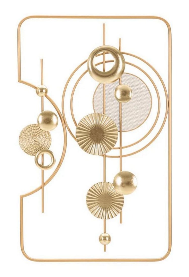 Golden Metal Geometric Circles Wall Decor: Golden Metal Geometric Circles Wall Decor 3D decorative wall panel made of golden metal, featuring abstract geometric circles that add a modern artistic element to any room. Materials: Iron.