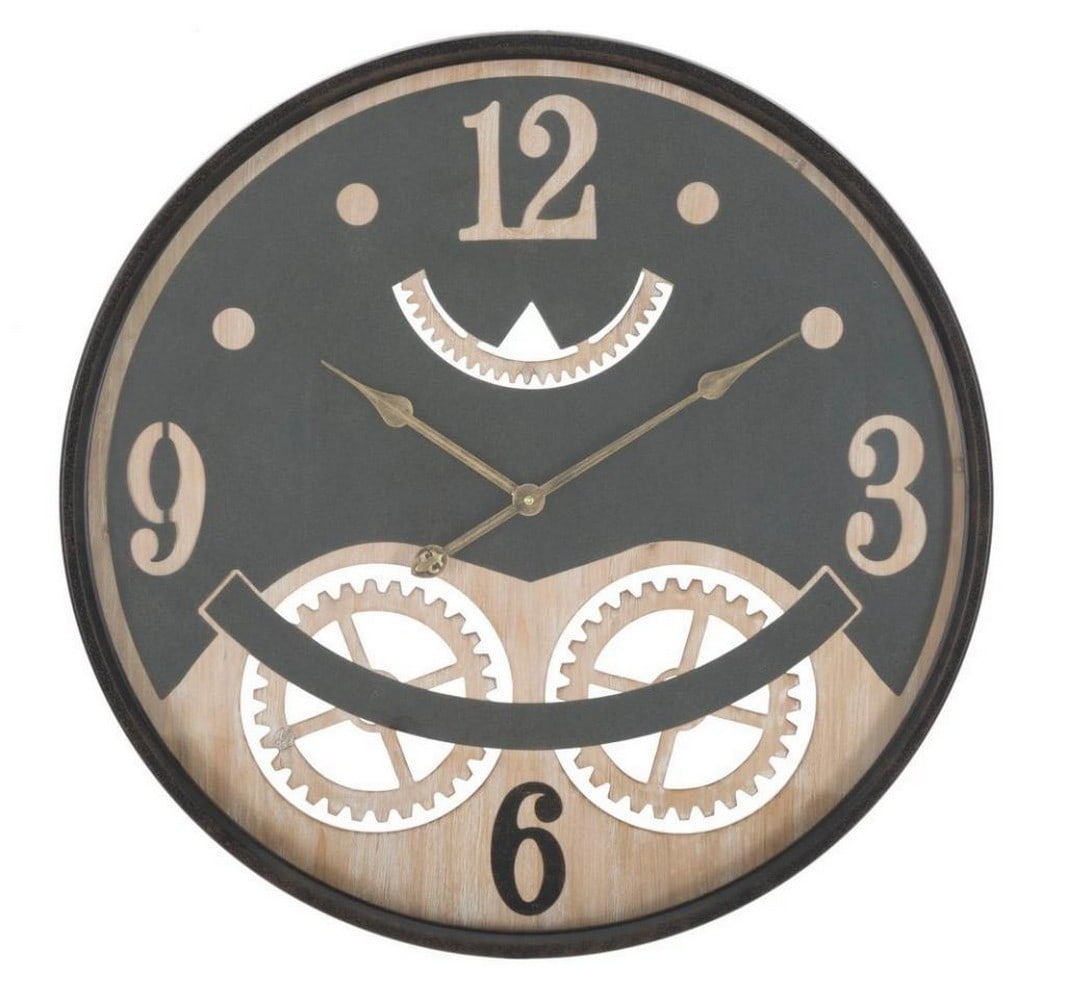 Black Metal & Wooden Owl Wall Clock (1 of 3)