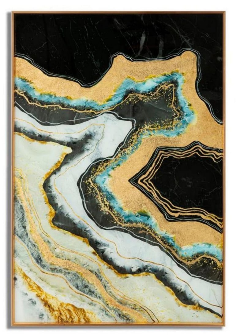 Contemporary Abstract Glass Panel: Contemporary Abstract Glass Panel Bring a contemporary accent to your home with this decorative glass wall panel featuring a marble-inspired abstract design. Set within a simple golden frame, the