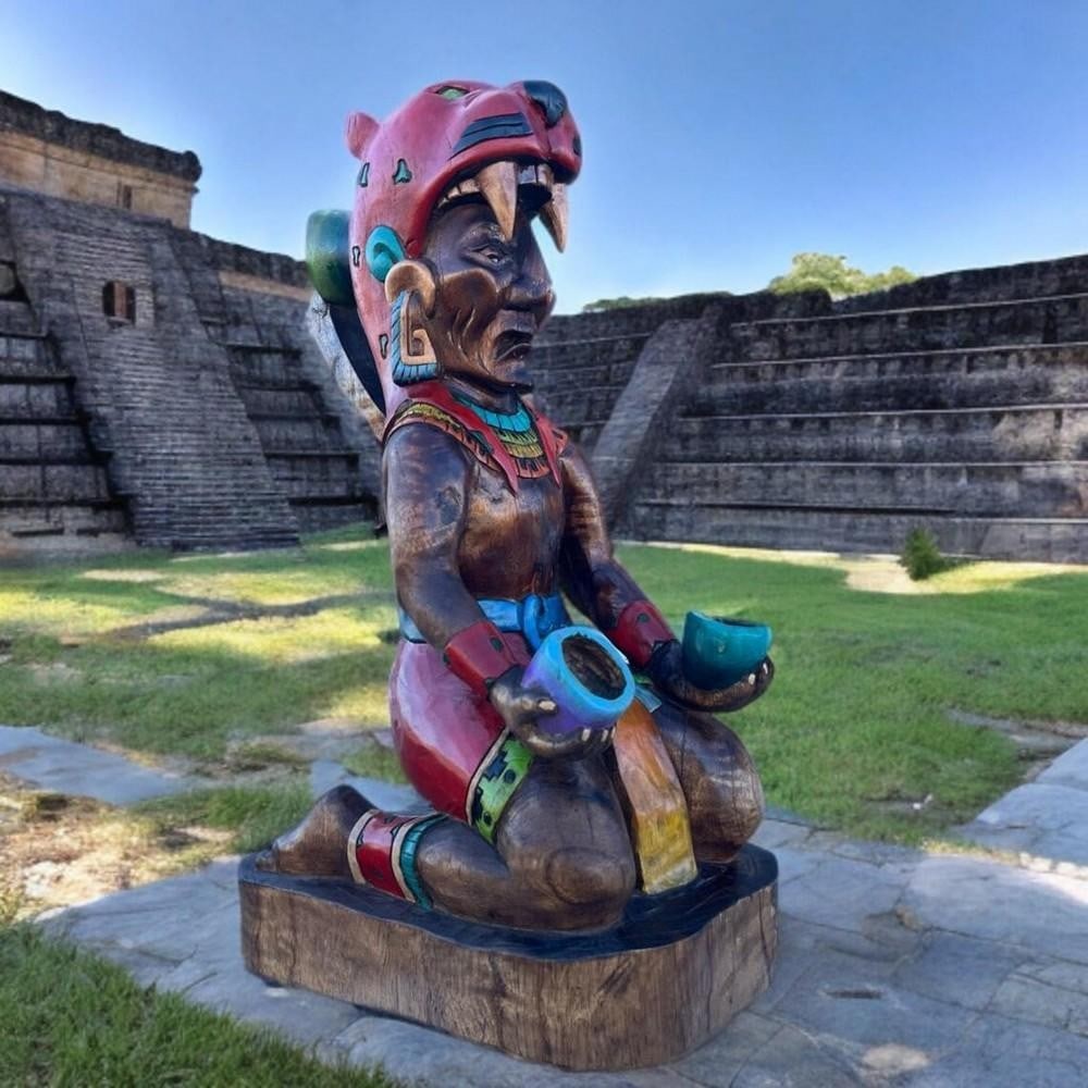 King Pakal Hand-Carved Wooden Statue (1 of 3)