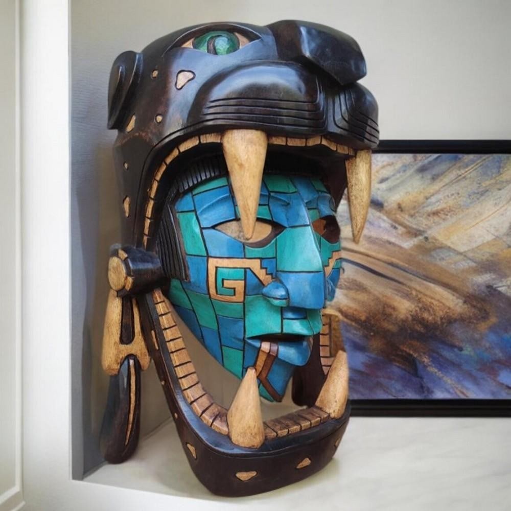 Jaguar Warrior Hand-Carved Wooden Mask (1 of 2)