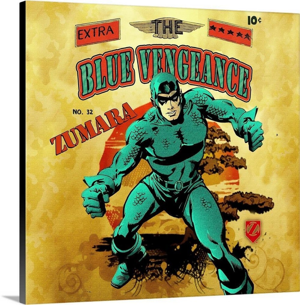 No. 32 Blue Vengeance Canvas Reproduction: No. 32 Blue Vengeance Canvas Reproduction "Vengeance No. 32" is a striking canvas reproduction that captures intense emotion through bold, abstract design. The deep tones evoke a sense of powe