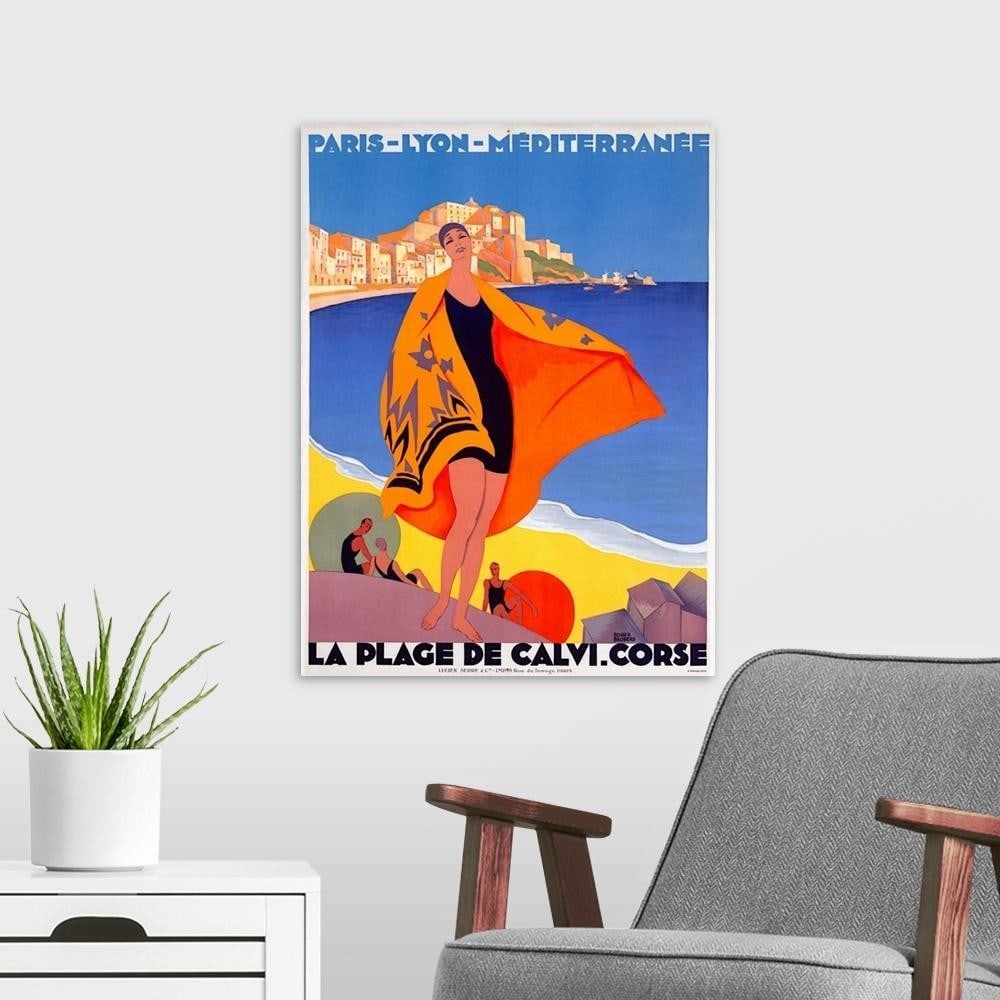 La Plage de Calvi, Corse Vintage Poster Canvas Reproduction by Roger Broders - 2